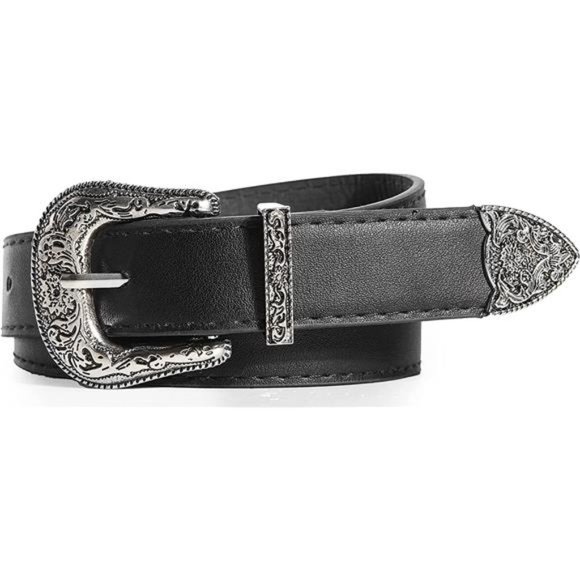 Western-Belts- Cowboy-Leather-Waist-Belts with Vintage Western-Carved-Buckle